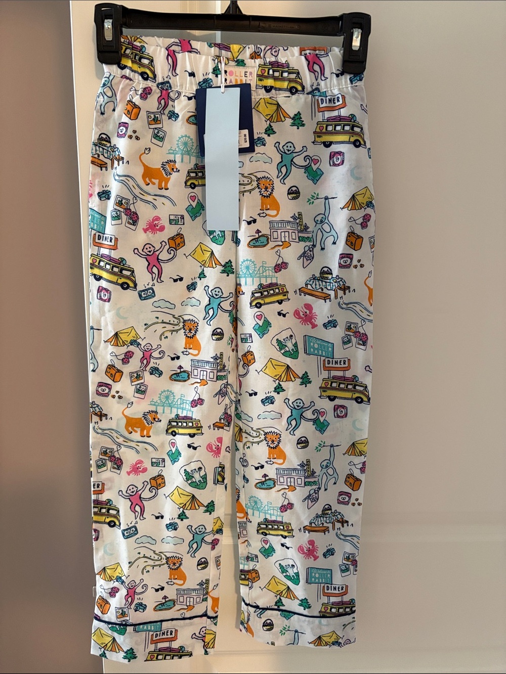 Roller Rabbit White Kids Pajama Bottoms with Colorful Travel & Animal Print